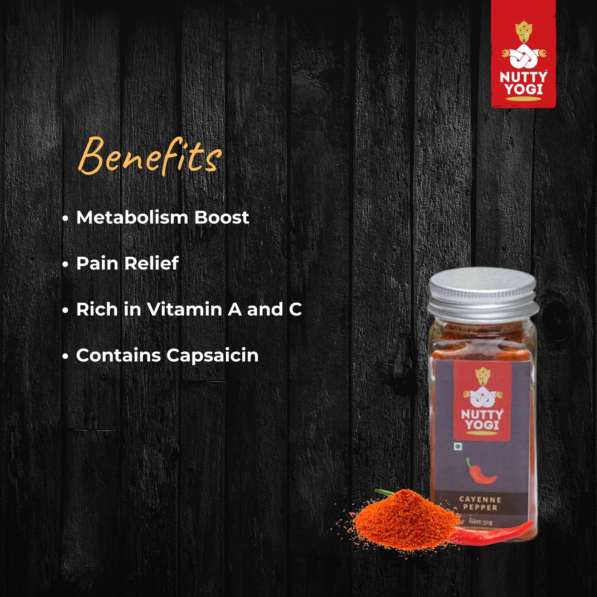 NUTTY YOGI NUTTY YOGI CAYENNE PEPPER | No Artificial Colors | No Preservatives|Perfect for Cooking|Maintain a healthy weight| 50gm