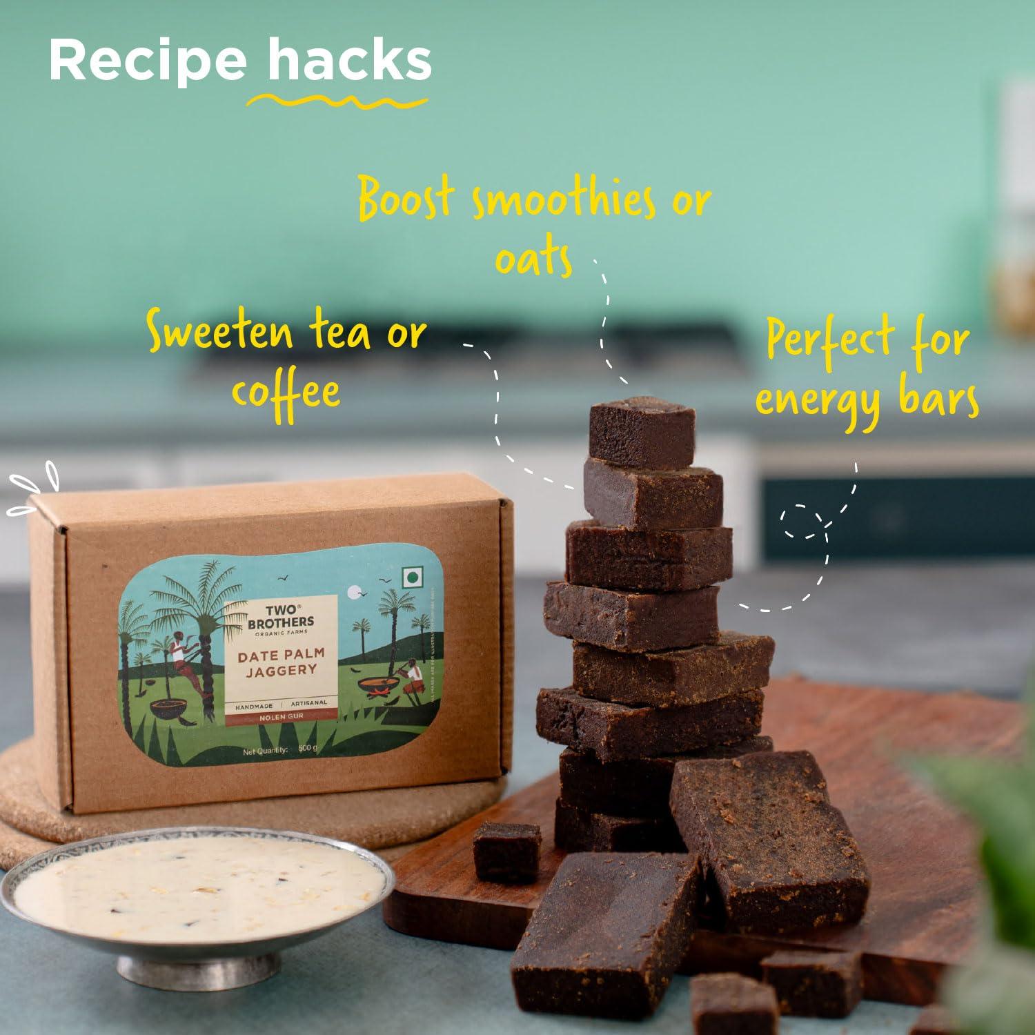 TWO BROTHERS ORGANIC FARMS Two Brothers Organic Farms Date Palm Jaggery/Nolen/Jhola Gur No Additives or Preservatives, Healthy and Tasty (Date Palm Jaggery Solid 1/2kg)