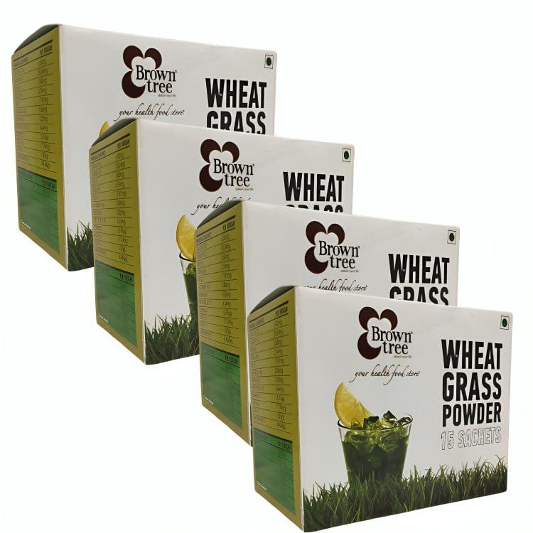 Brown tree Browntree Organic Wheatgrass Powder - 120g | Pack of 4 | 15 Sachets | Superfood Detox Powder | Natural Energy & Immunity Booster