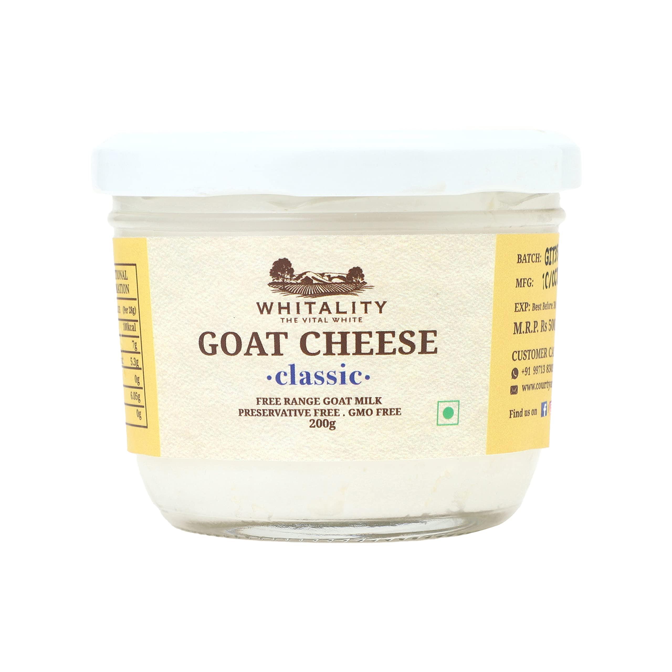 WHITALITY Whitality Goat Cheese | Chevre | Classic | Dill | Preservatives Free | GMO Free | Aravalli grazed free range Goat Milk | Glass jar packaging | 200g each