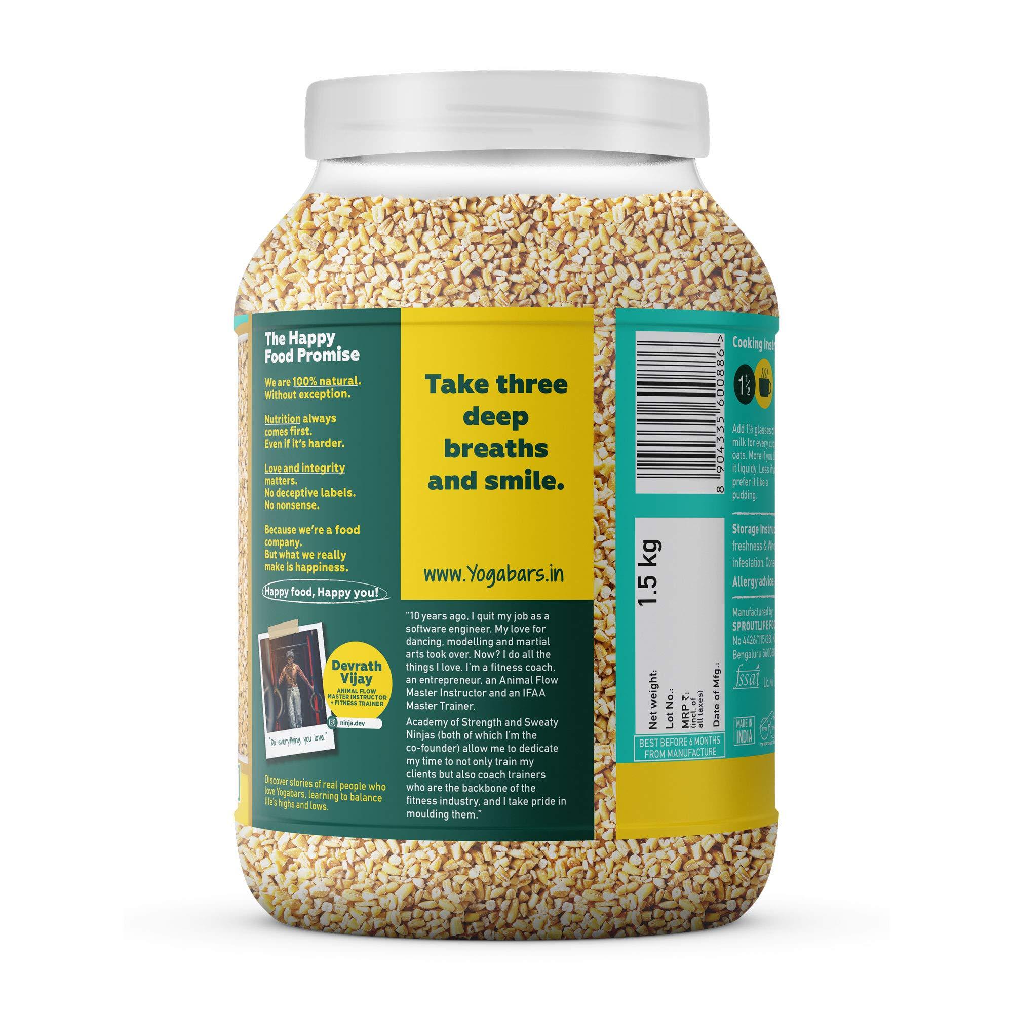Yogabar Yogabar Steel Cut Plain Oats 1.5Kg | Premium Oats, Gluten Free Oats With High Fibre, 100% Whole Grain, Non Gmo | Protein Rich Healthy Food With No Added Sugar | - 1.5 Kg