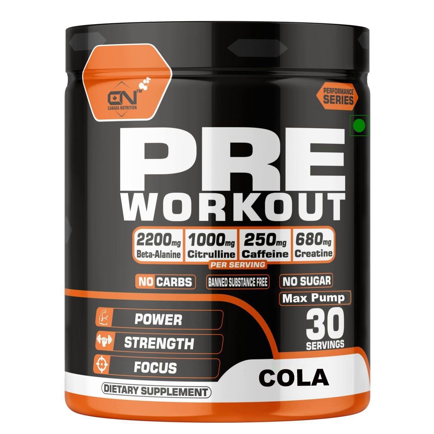 Canada Nutrition Canada Nutrition Core Pre Workout Powder with Creatine for Performance, Beta Alanine for Muscle, L-Citrulline for Max Pump & Next Generation Preworkout Formulation Caffeinated for Sustained Energy - For Men & Women [31 Servings - Cola]