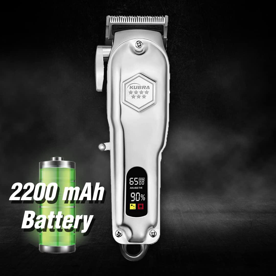 Kubra Kubra Kb-409 Professional Cordless Rechargeable Led Display Hair Clipper Heavy Duty For And Beard Cut (Silver) Men