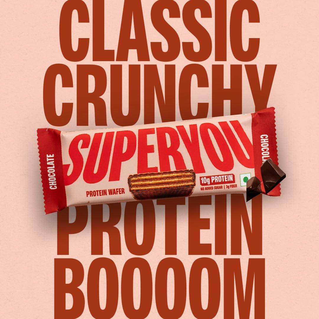 Superyou SuperYou Chocolate Protein Wafer Bars (Pack of 10)|10g Protein, 3g Fiber, No Added Sugar|Yeast Fermented Protein|Energy Bars|Crunchy Wafer Bar|100% Vegetarian|No Palm Oil|400g