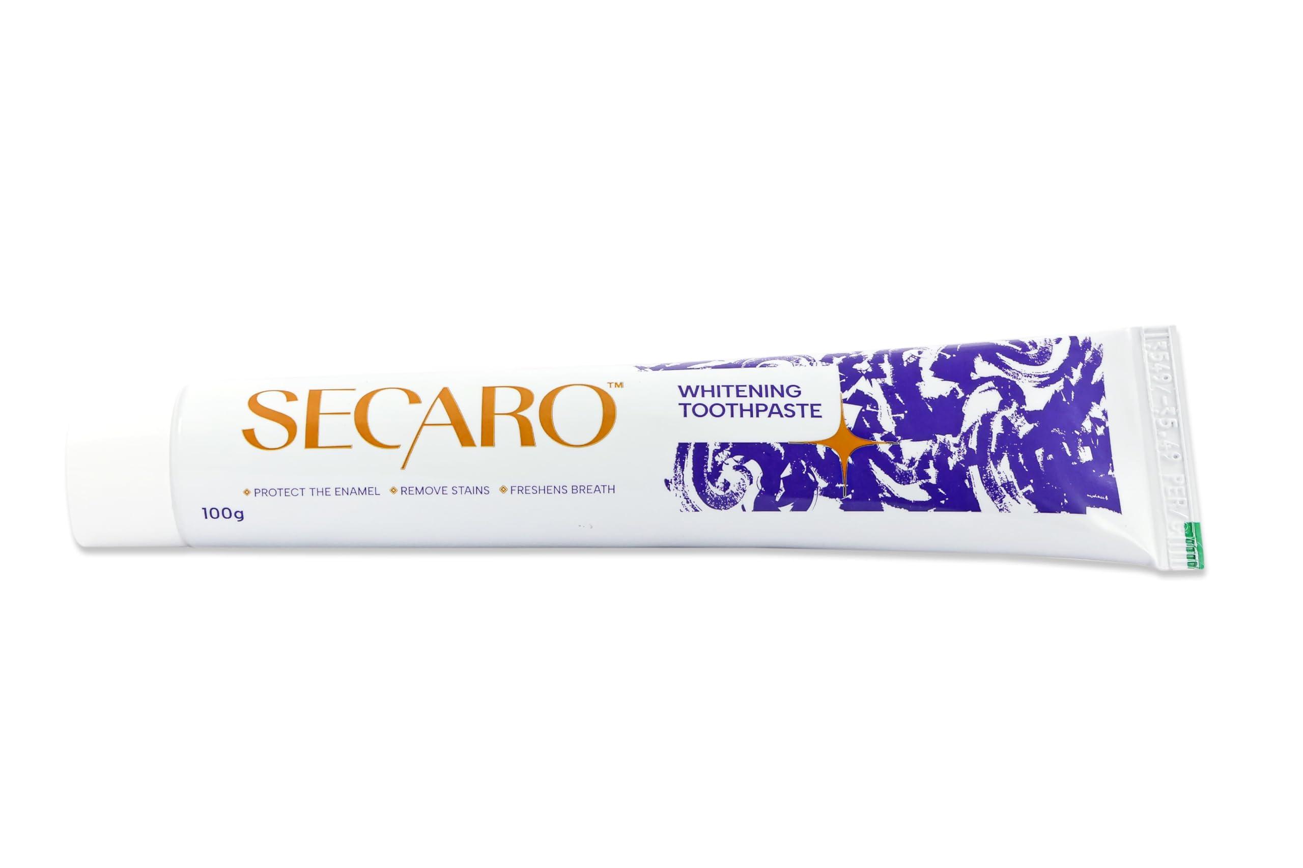Secaro Secaro Teeth Whitening Toothpaste | Pack of 3 Toothpaste for Fresh Breath | Cleans and Remove the Yellow Stains from Teeth | Cool Blue Color Toothpaste for Teeth Sensitivity | 100gm Each