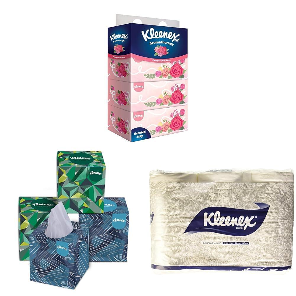 Kleenex Kleenex 3 ply Scented Facial Tissue Flat Box - Rose Aroma, 90 Pulls, Pack of 4 (Total 360 Sheets) (