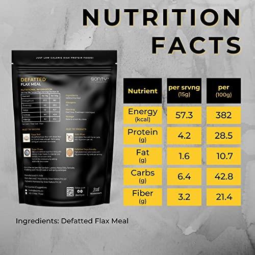Qonty Qonty Defatted Flaxseed/Linseed/Alsi Meal (Coarse Powder) | Keto Friendly | 28% Protein, 21% Net Carb, 11% Fat | High Fiber | Lab Tested | No Preservatives | Gluten Free | High in Omega 3 (300 g)