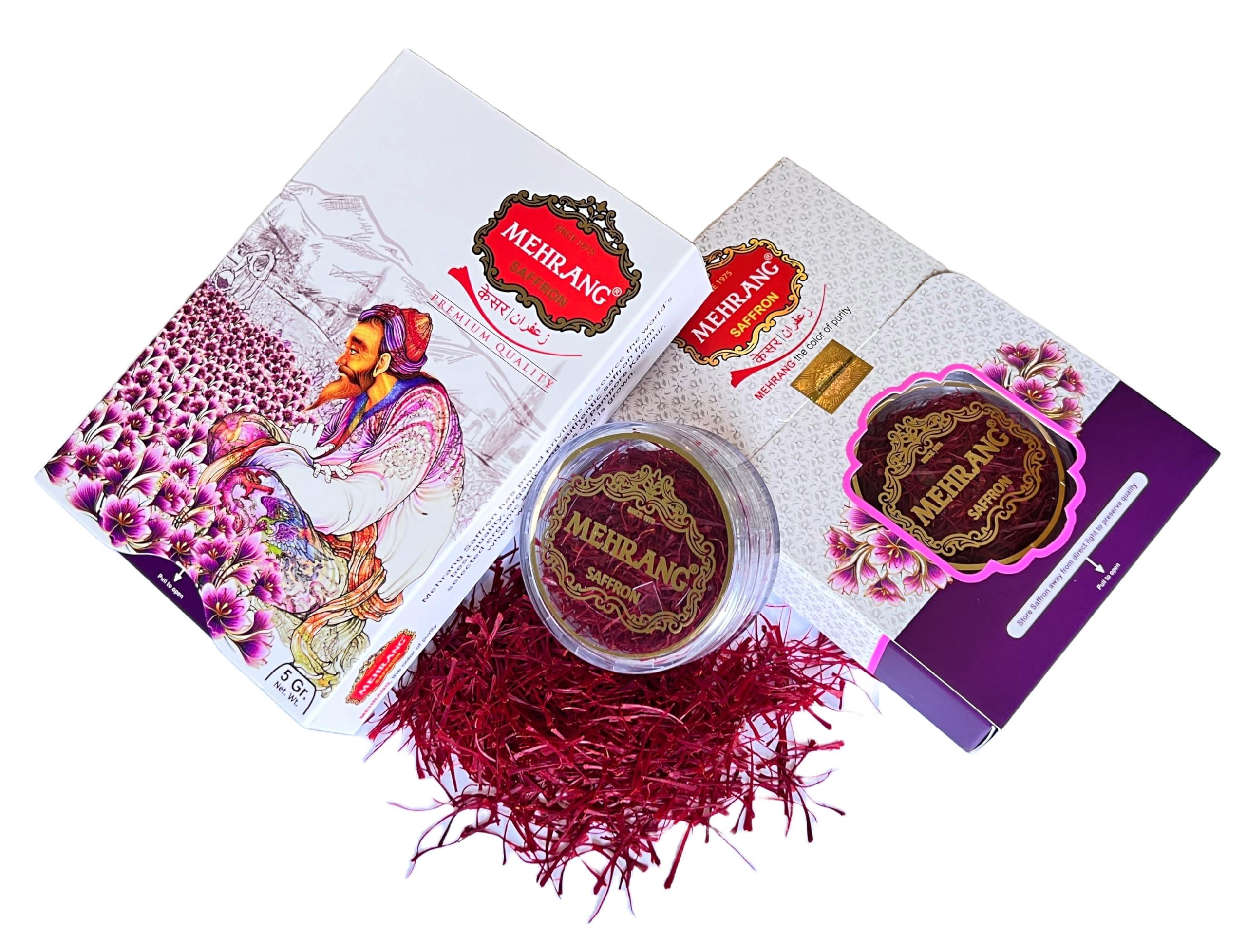 Mehrang Mehrang Saffron Original Kashmiri 5 Grams | Kashmir Kesar | Keshar | A+++ Grade Luxury Quality | Grown in Saffron Farms of Pampore | ISO 9001:2015, 22000-2018, HACCP, GMP Certified | Pack of 1