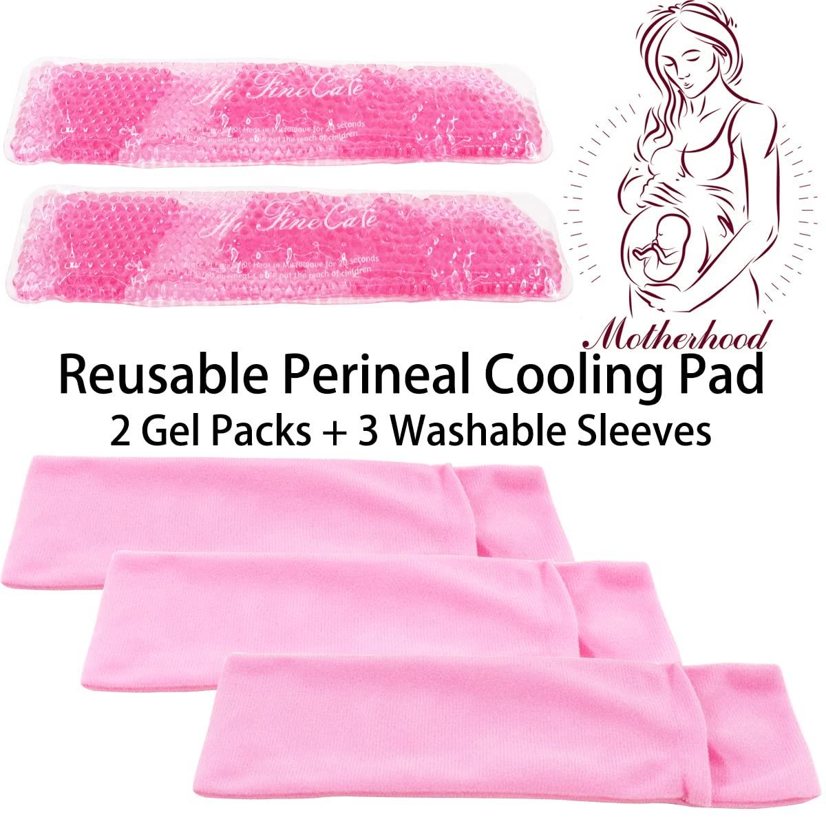 HI FINE CARE Reusable Perineal Cooling Pad,Pain Relief of Postpartum Hemorrhoids, Instant Perineal Cold Pack,Vaginial Ice Pack for Pain Relief(2 Pcs+3 Washable Sleeves/10X2.4in)