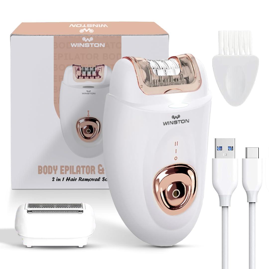 WINSTON Winston Rechargeable Body Epilator and Shaver for Women Facial Hair Remover Machine | Mini Portable Electric Body Shaver | Bikini Trimmer - 90 min Runtime