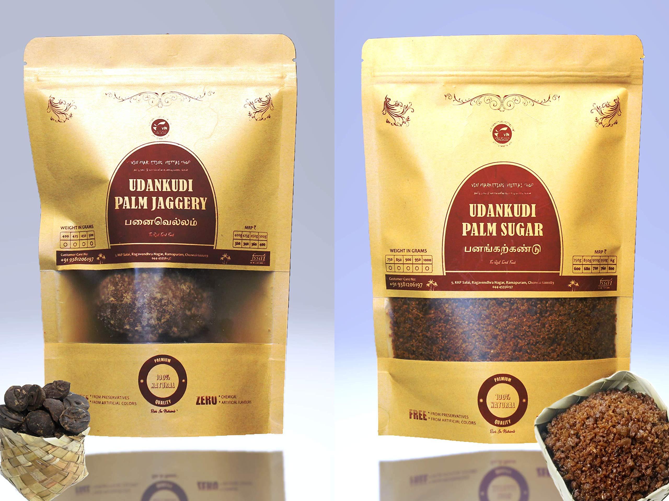 Udankudi Udankudi Natural Palmyra Jaggery 250gm & Palmyra Sugar 250gm | Combo - | Karupatti | Panakarkandu - Palm Jaggery | Palm Candy