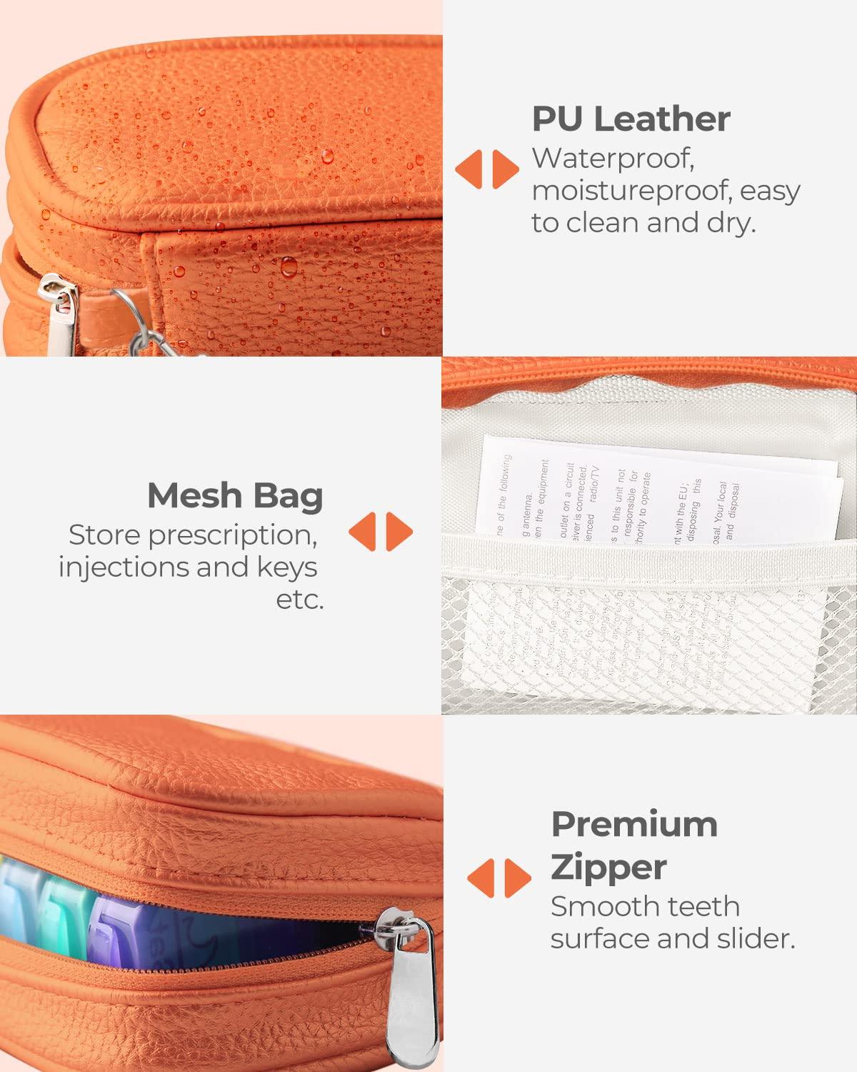 AMOOS Amoos Cute Pill Organizer 2 Times a Day, PU Leather Pill Case for Women, Orange