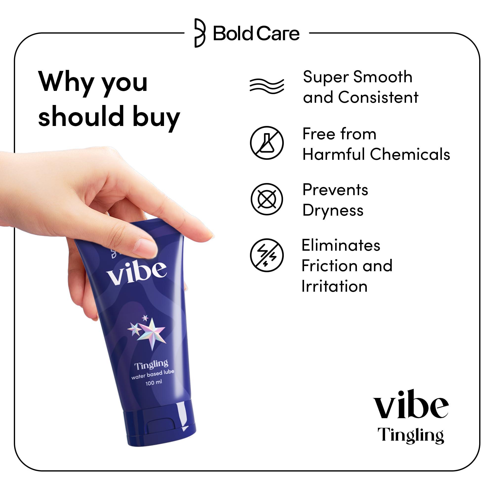 Bold Care Bold Care Vibe Tingling - Natural Personal Lubricant for Men and Women - Water Based Lube - Skin Friendly, Silicone and Paraben Free - No Side Effects - 100 ml
