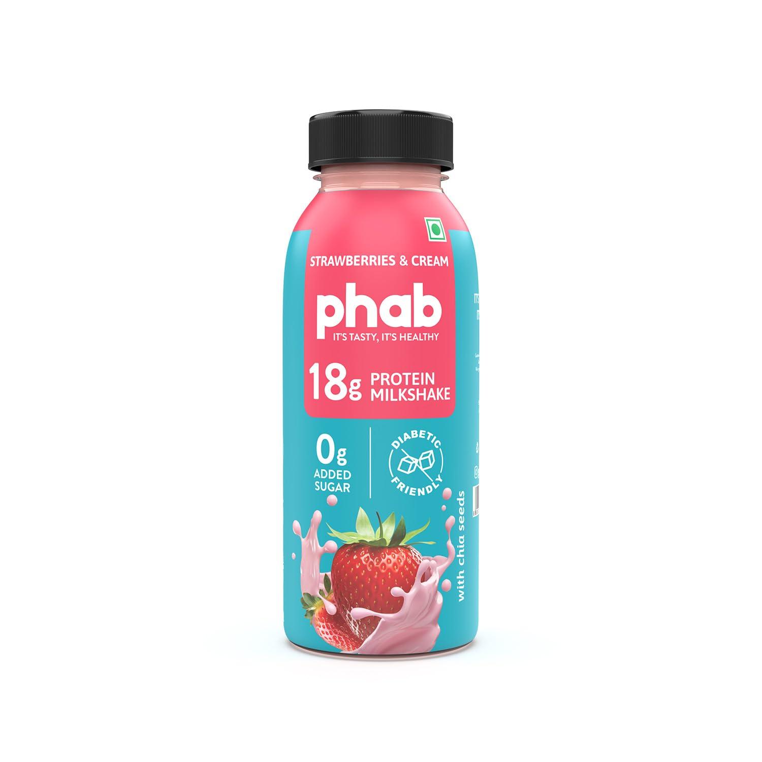 Phab Phab Strawberry Protein Milkshakes(200Ml, Pack Of 24) With 18G Protein & No Added Sugar | Gluten-Free & Gut-Friendly, Trans Fat Free | Healthy & Delicious Protein Shake
