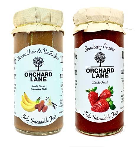 Orchard Lane Orchard Lane Combo Pack Low Sugar Strawberry Jam & Banana Date Vanilla Jam No Preservatives, Colours, 80% Fruit Content Low Calorie Jams, 280 Gm Each