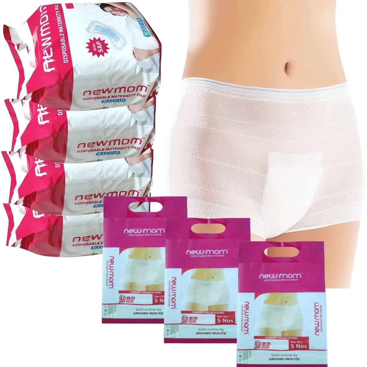LADY HAWK LADY HAWK Combo Value Pack New Mom Maxi Maternity Sanitary Pads Napkins and XL Panty Pad Fixator for Pregnancy/After Delivery. Ultra Soft 20 New Mom Pads and 15 XL Panties for Hip Size 101-112cm