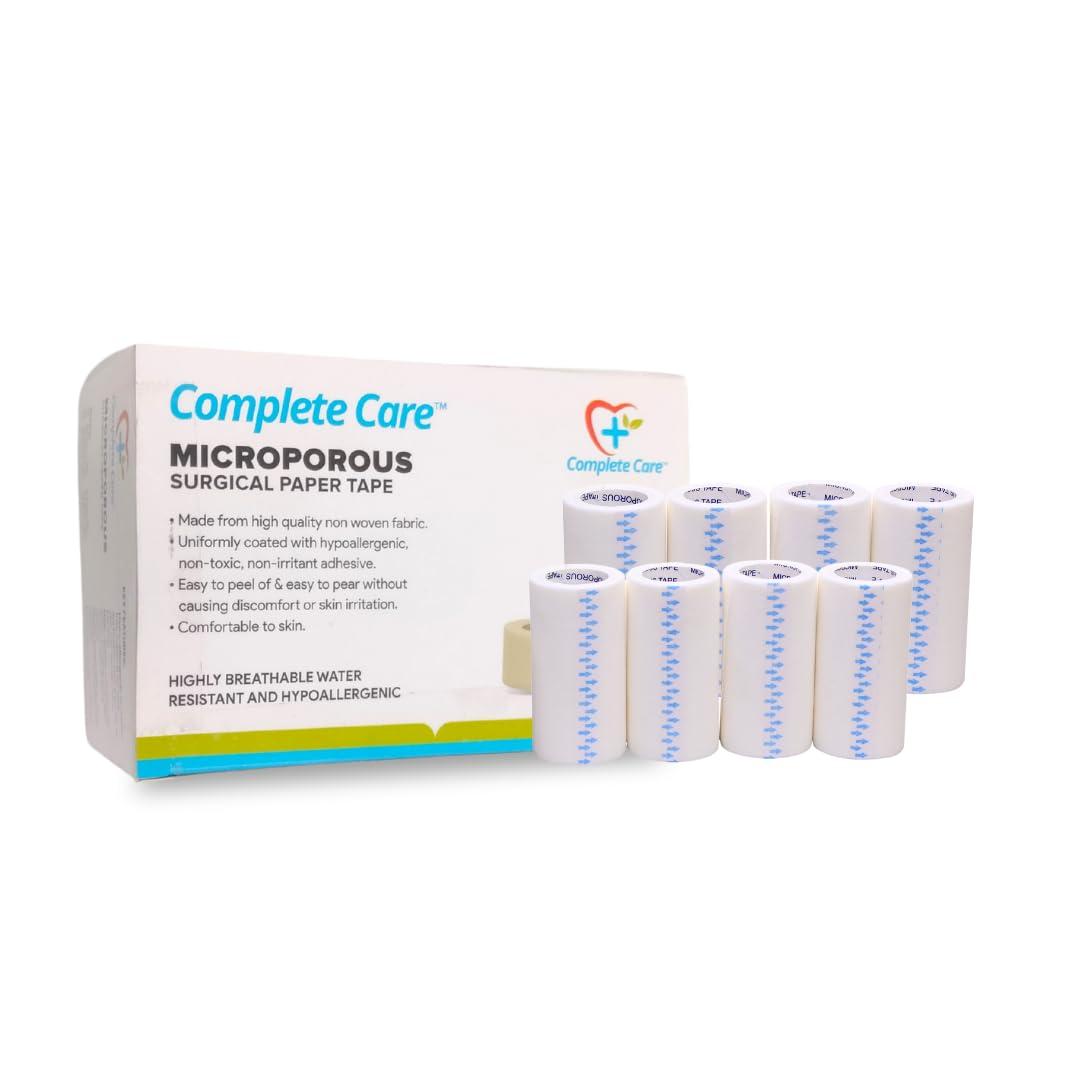 COMPLETE CARE Complete Care Microporous Surgical Paper Tape | Medical Tape for skin, Dressings and First Aid Bandage Tape for Sensitive Skin | Multipurpose Gentle Adhesive Tape for Wound Care- 3 Inch, 9 Mtr- Pack of 2 (4 Rolls Each Box)