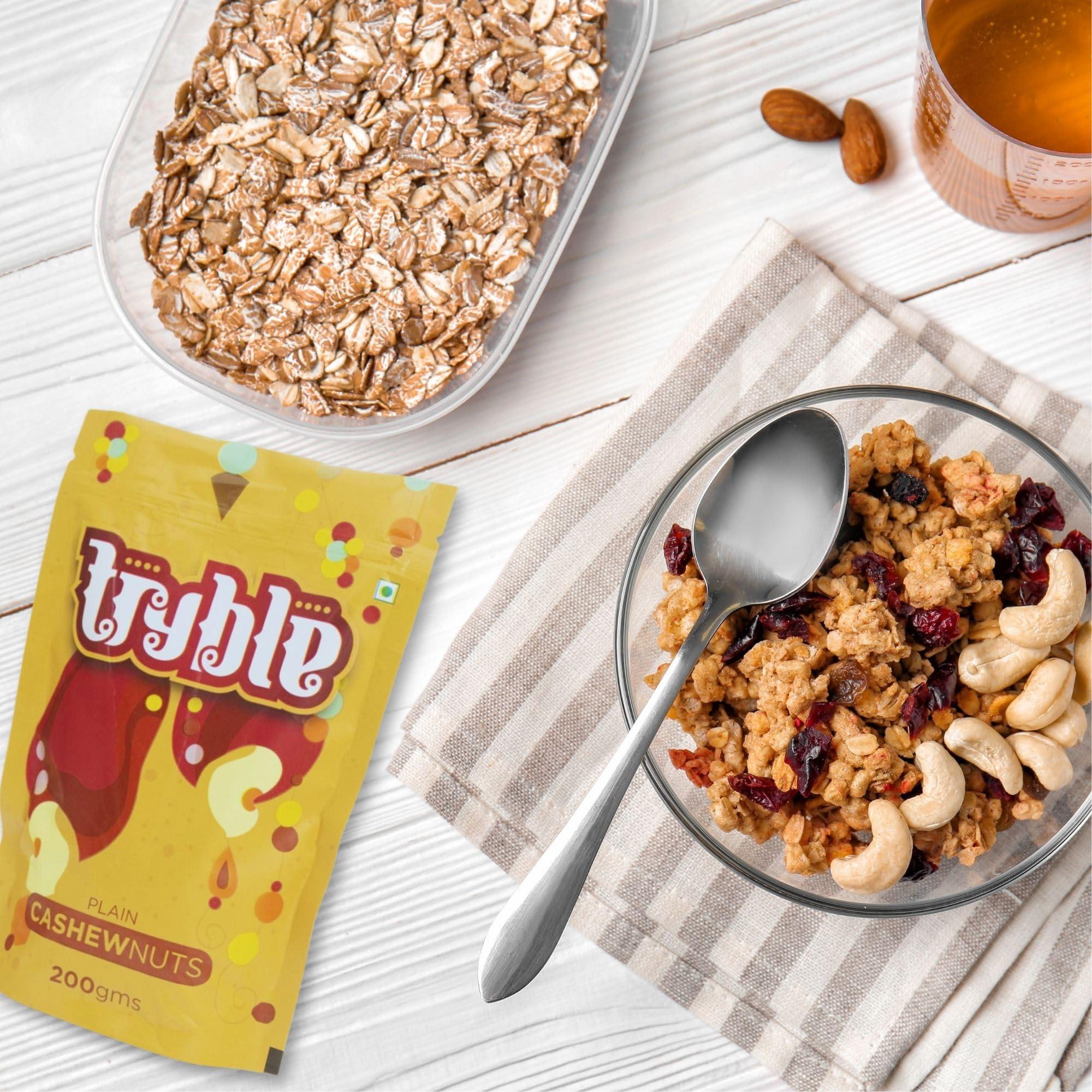 tryble Tryble Plain Cashew | Kaju | W320 Grade Whole Cashews 200 g | Nutritious, Delicious & Crunchy Kaju | Tasty Sweet Cashews for Snacking