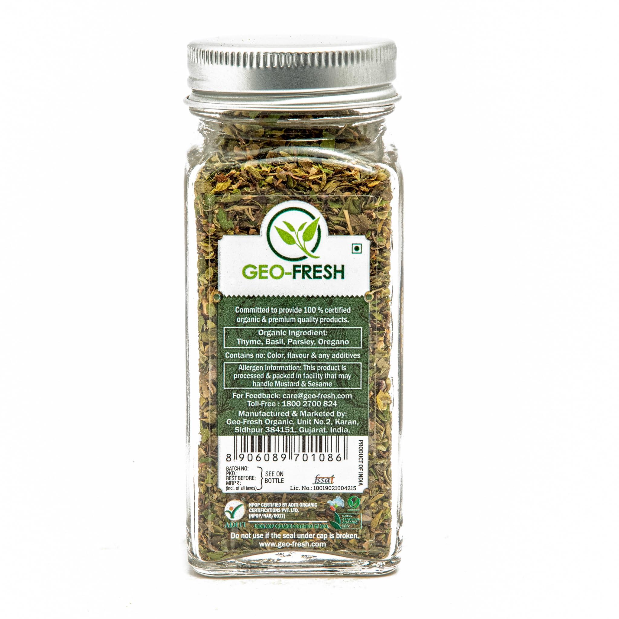 Geo-Fresh Geo-Fresh organic Italian Seasoning 15g (Italian Herbs) (Pack of 2) - Certified Organic, Classic blend of Organic Thyme, Parsley, Oregano, Basil. Best for Pizza, Pasta, and all Italian dishes