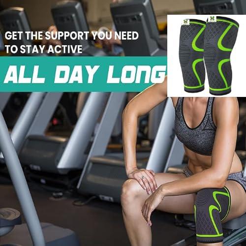 QTM QTM 3D Knee Cap Compression Support Sleeve for Squats Pain Relief, Exercise, Gym, Running, Cycling, Knee Cap Guard Brace Knee Support for Men and Women Pack of 1 Piece (XL, GREEN)