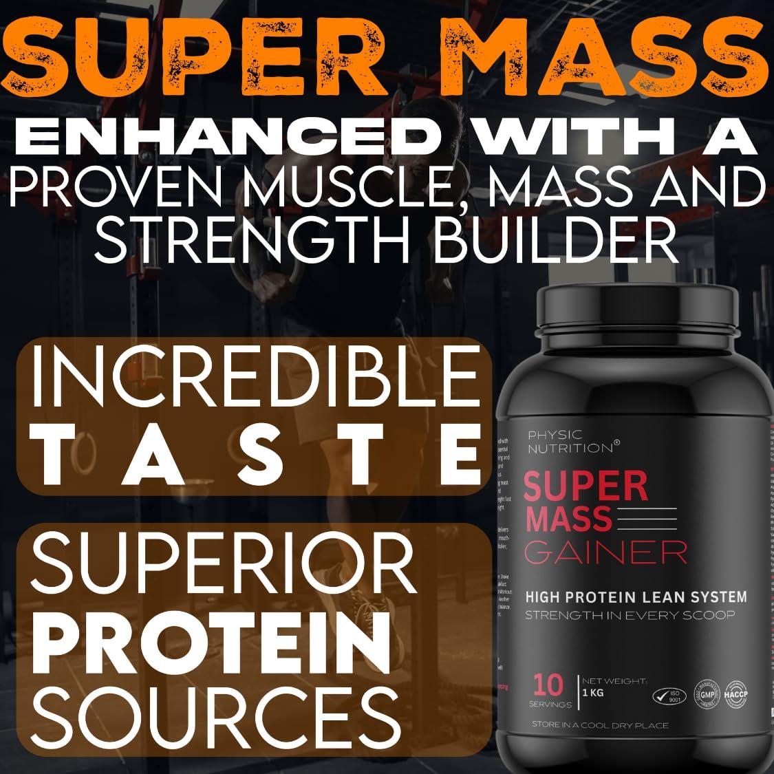 PHYSIC NUTRITION PHYSIC NUTRITION (PN) Super Mass Gainer Powder for Weight Gaining and Muscle Building | (Chocolate, 2.2 lbs) 10 Servings | Next-Level-Supplement