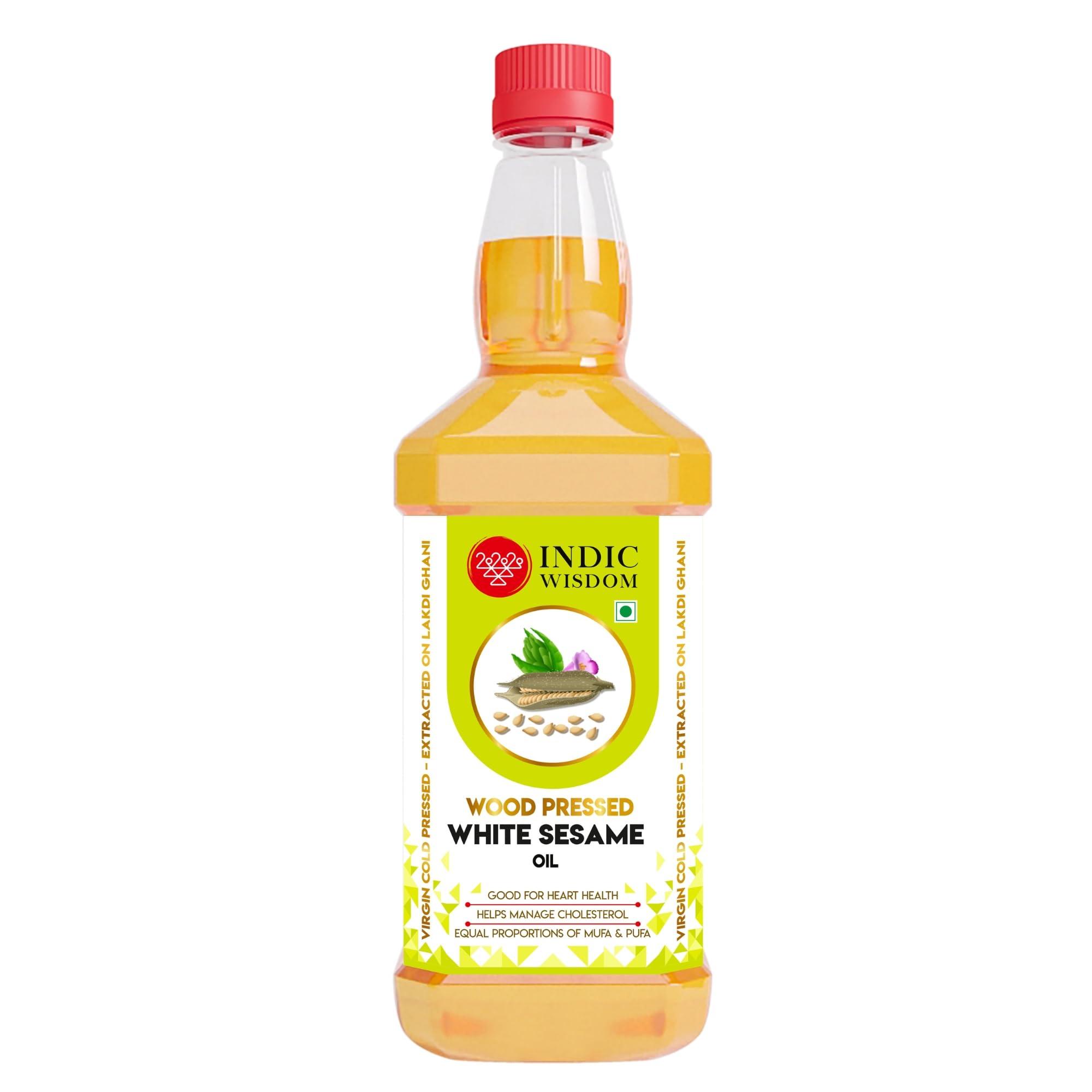 IndicWisdom IndicWisdom Wood Pressed Oils Combo 005 (2 liter Safflower Oil,1 liter Sesame Oil,1 liter Groundnut Oil) (Cold Pressed - Extracted on Wooden Churner) | Kolhu/Kacchi Ghani/Chekku