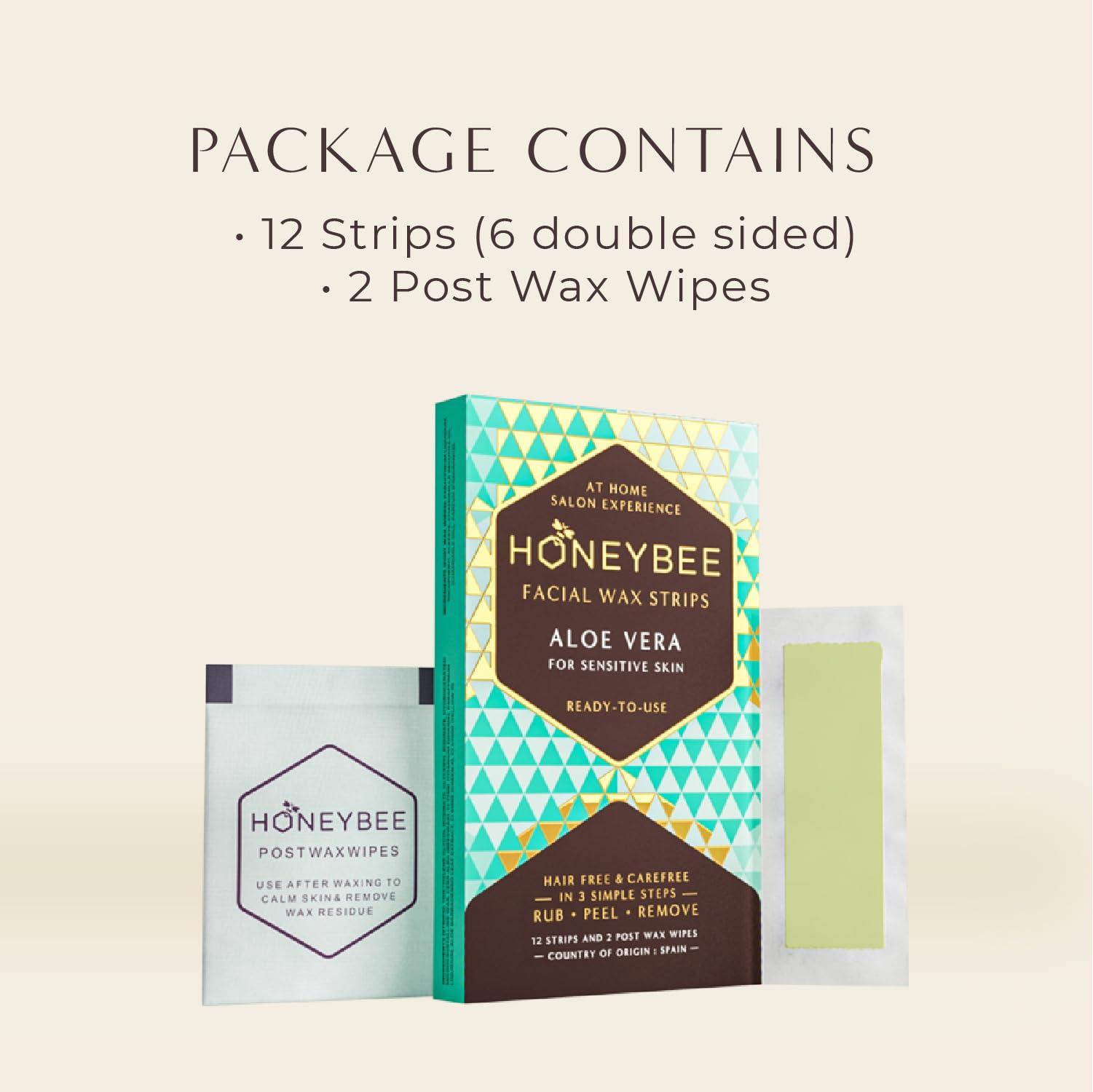 HoneyBee Honeybee Aloe Vera Facial Wax Strips | Waxing Strips for Women | For Upper Lips, Chin, Fingers & Toes | Hair Removal for Sensitive Skin | Pack of 2