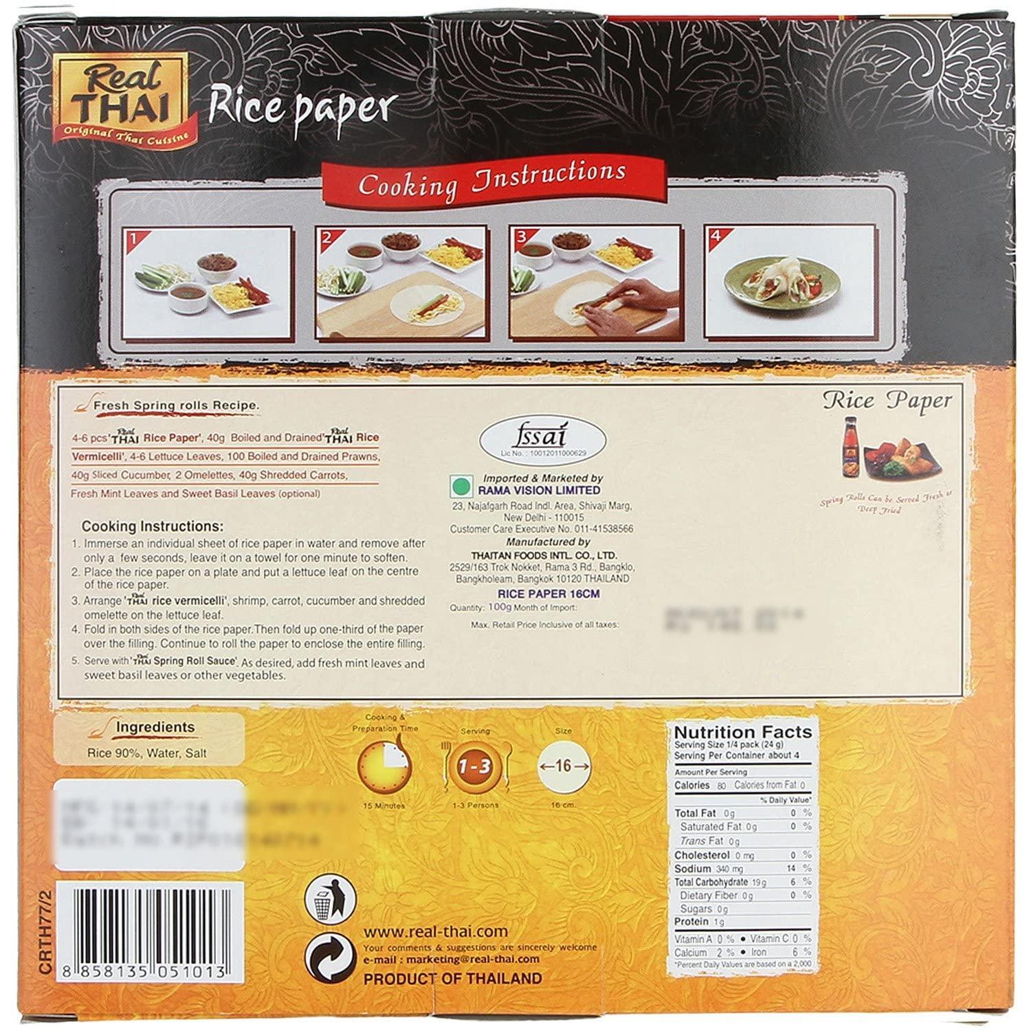 Real THAI Original Thai Cuisine Real THAI Original Thai Cuisine Rice Paper Round 22 cm, 3.53 oz  100 g