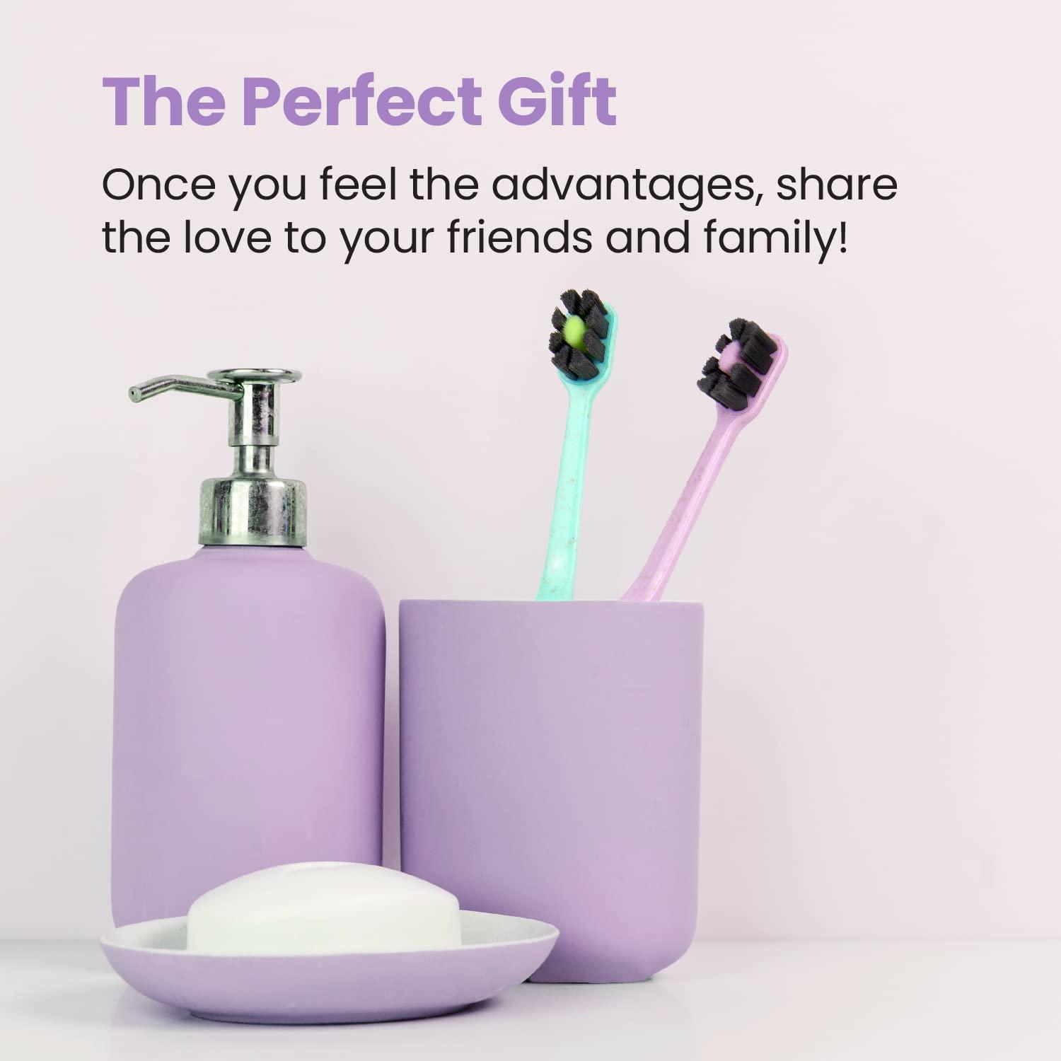 Lindo Lindo EcoCare Polishing Toothbrush - Charcoal Infused Bristles & Biodegradable Handle, for Sensitive Gums and Teeth, 12000+ Ultra Fine Charcoal Infused Bristles, Soft and Gentle, Pack of 4