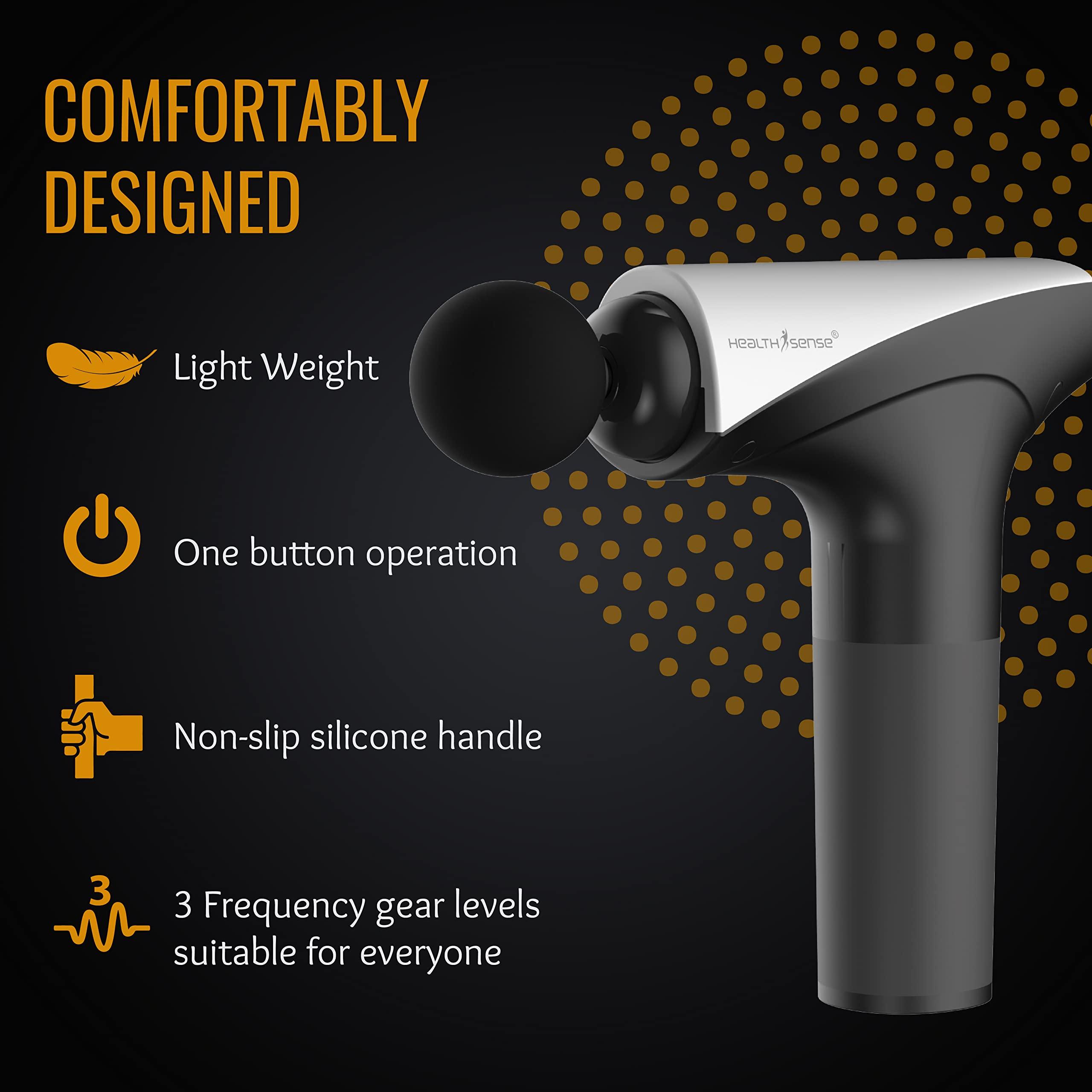 HealthSense Healthsense Massage Gun Machine for Pain Relief | Deep Tissue Percussion Full Body Massager | 5 Massage Heads | High Torque Motor | Lightweight with Non-Slip Handle |1 Year Warranty HM 280