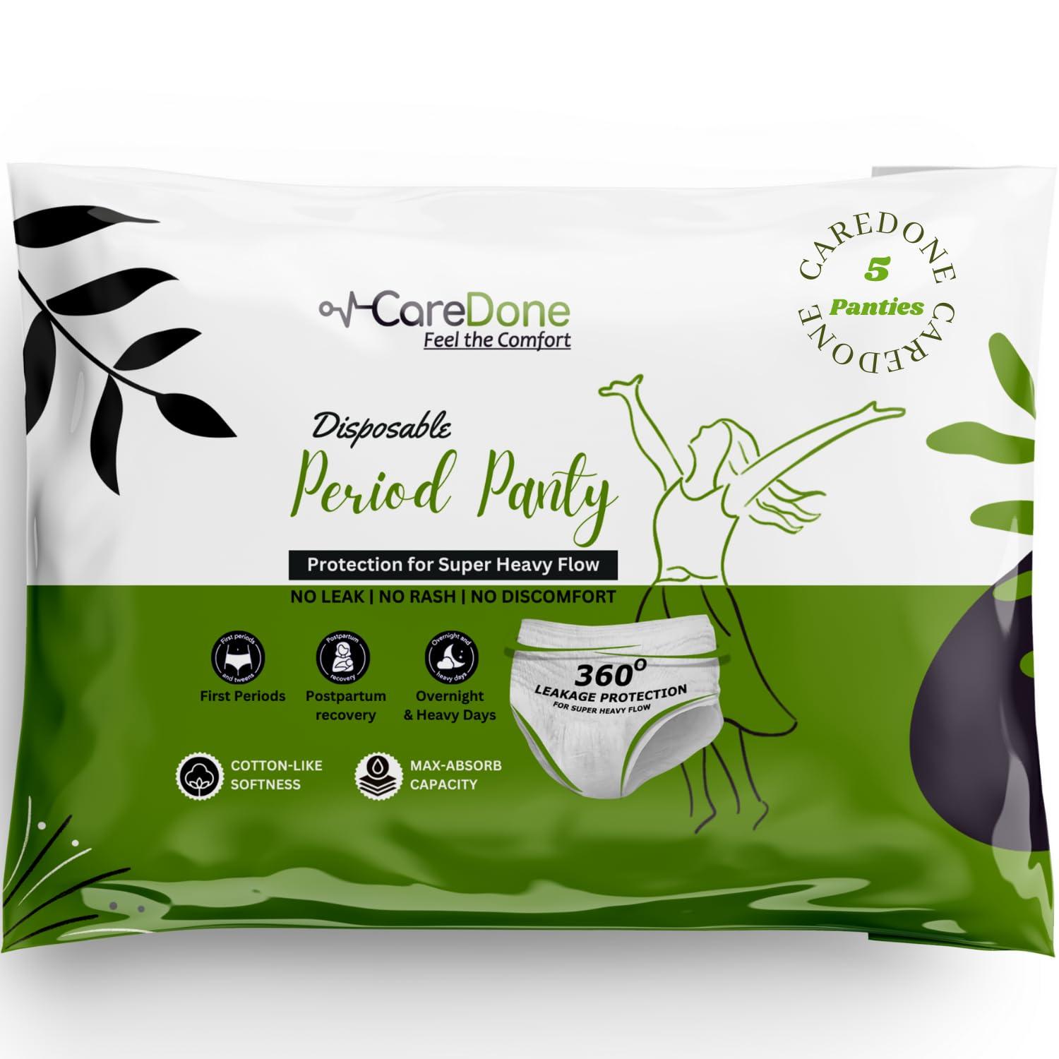 CareDone Caredone Disposable Period Panties For Women (Pack of 5 Panties) | Leak Proof Disposable Panties After Delivery | 360 Coverage | Heavy Flow | Overnight Protection | Rash Free Period Panty (3XL)