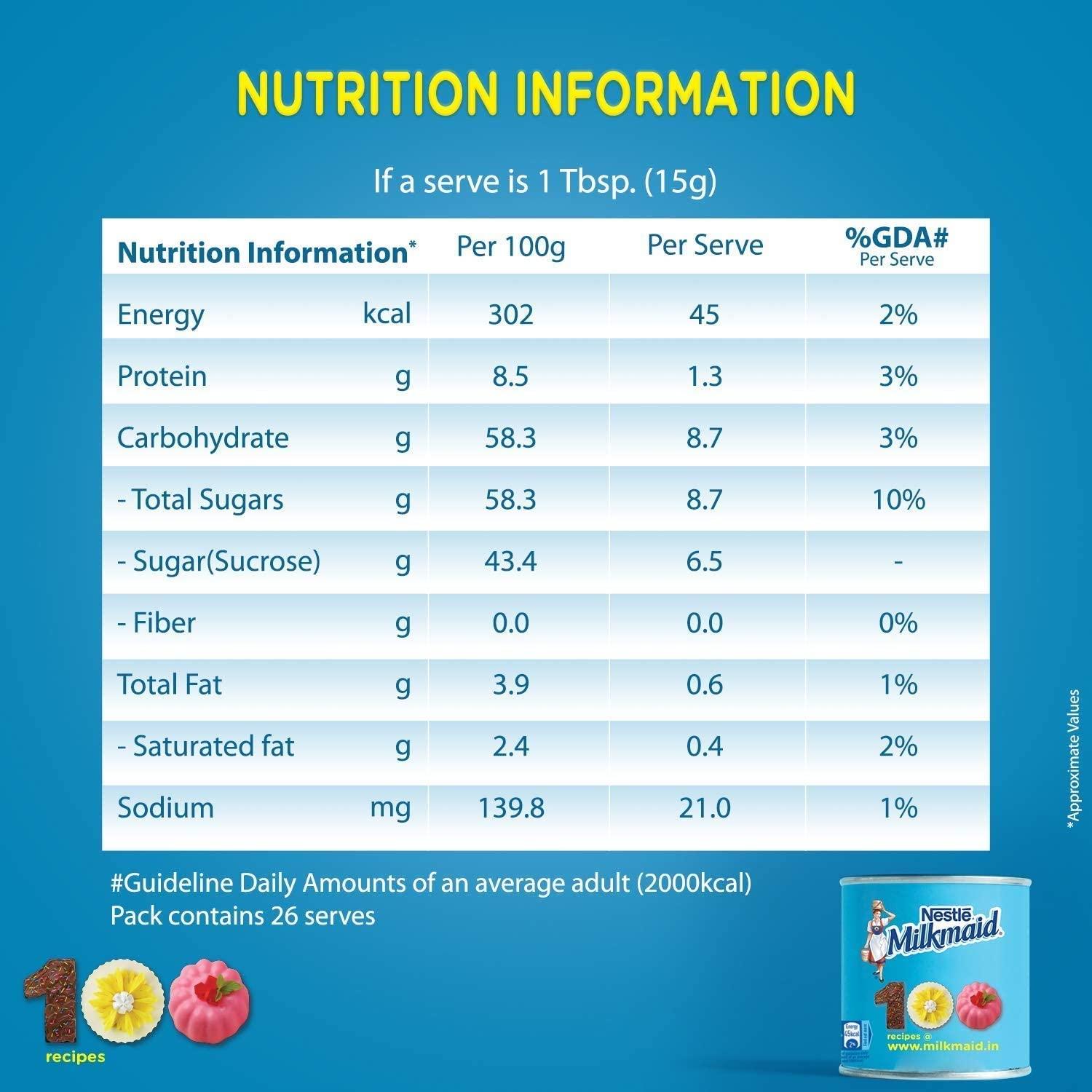 Nestle Nestl Milkmaid Sweetened Condensed Milk, Liquid, 400G Tin [Pack of 2]