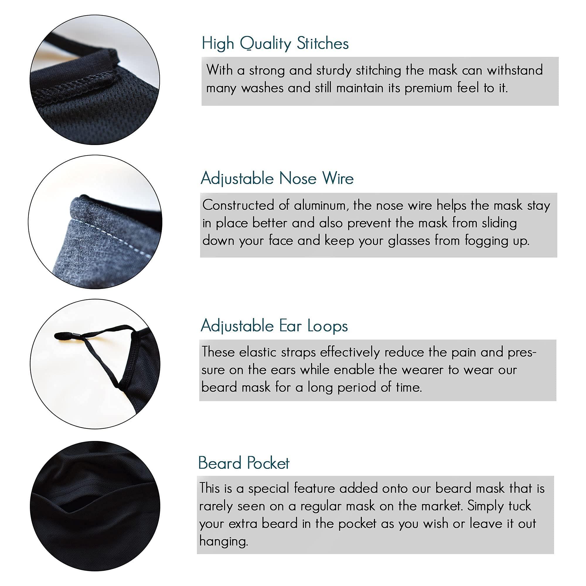 KT Valley Company Beard Face Mask for Men with a Beard, Bearded Men Face Mask, Reusable and Comfortable Beard Mask (Navy Blue)