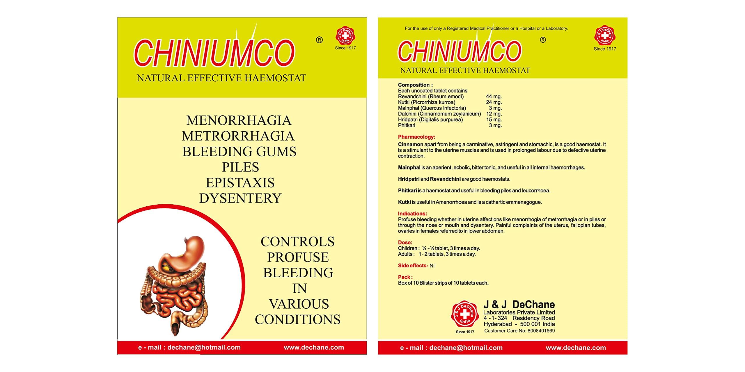 J & J DECHANE J & J DeChane - Chiniumco 10 X 10 Tablets