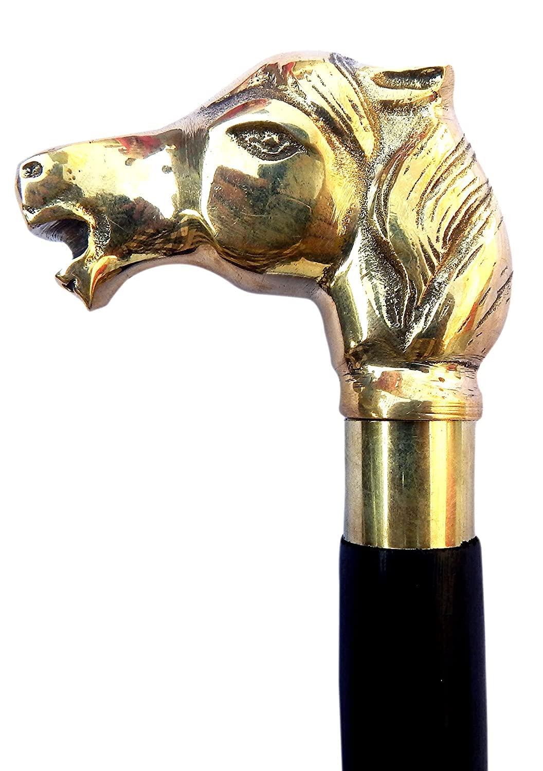 AHSKY AHSKY Clock Handicraft Brass Horse Handle Wooden Walking Handcrafted Walking Cane 3 Folding 36 Inches