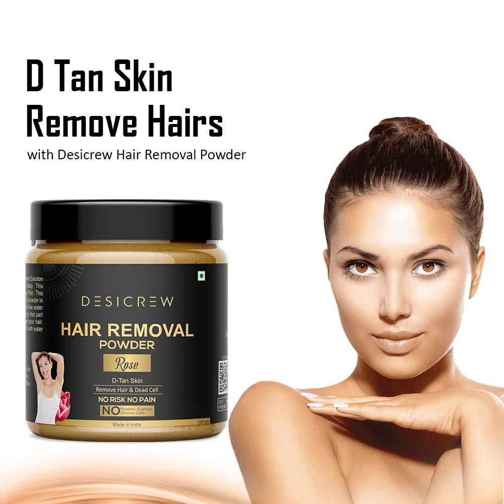 DESICREW Desicrew 100% Pure Hair Removal Powder For Underarms, Hand, Legs & Bikini Line Three in one Use For D-Tan Skin, Removing Hair, Remove Dead cell (Chocolate,Rose & Sandal)