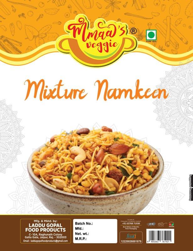 MMAA\'S VEGGIE Mmaa\'s Veggie Mix Farsan Besan Sev, Peanuts, Boondi - Misal Pav Farsan | Ready to eat Mixture Namkeen, Homemade and Lite Spicy Namkeen, Namkeen And Snacks | Made In Groundnut Peanut Oil-250 * 3Pack