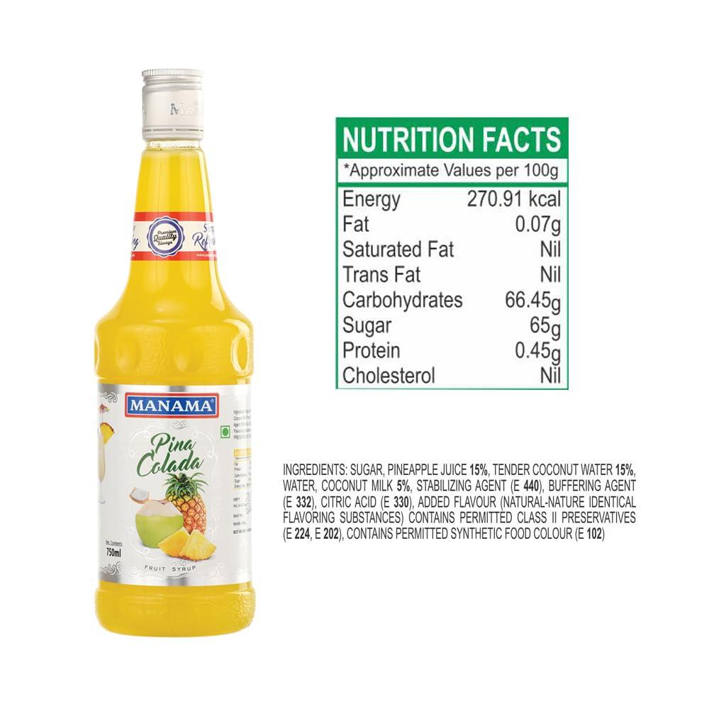 Manama Manama Lime and Mint Mojito Syrup, Blue Curacao Syrup, Pinacolada Syrup and Original Mojito Syrup, 750ML Each, Pack of 4