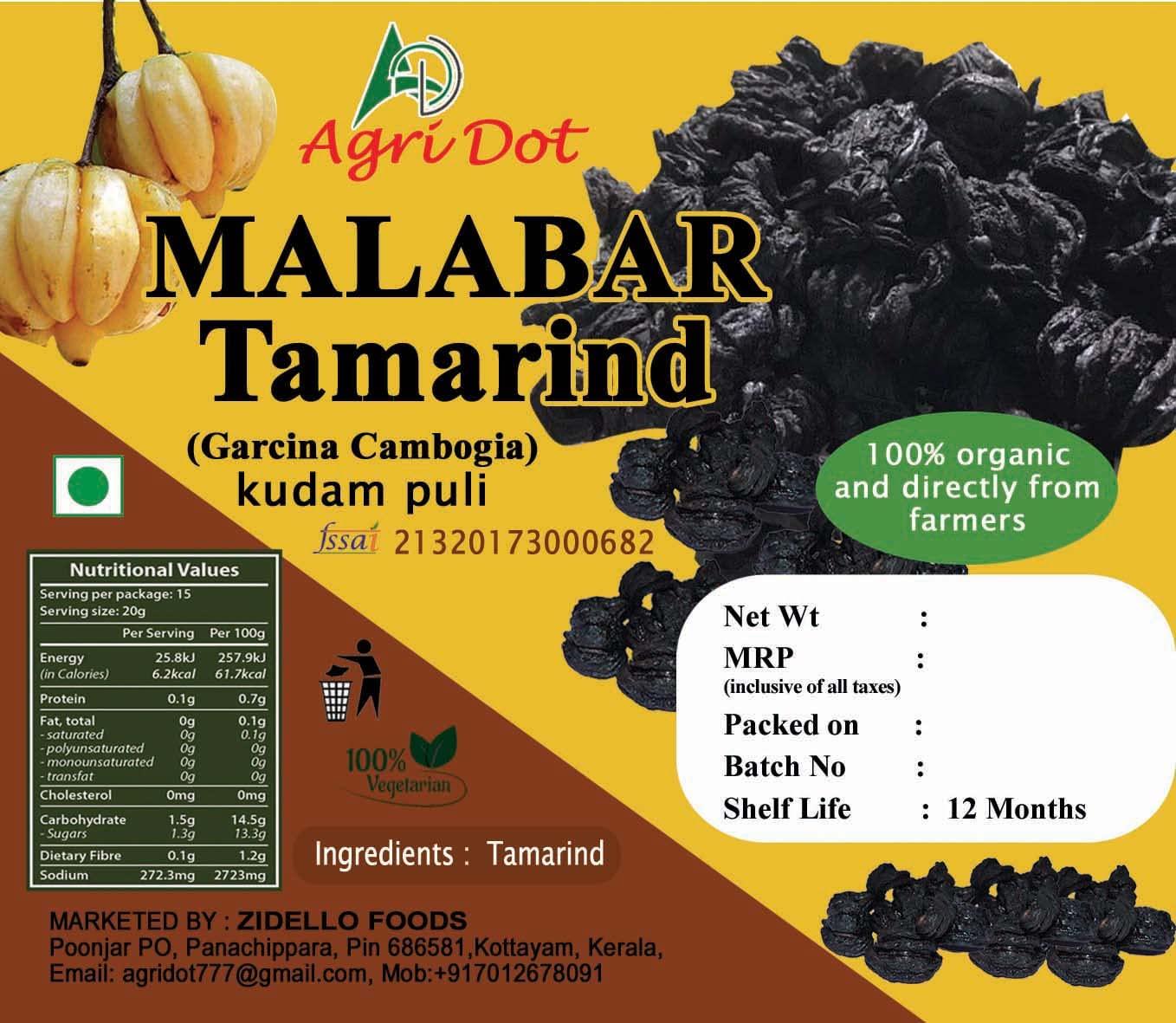 Agri Dot Agri Dot Malabar Tamarind Kudam Puli Kerala Organic Brindleberry Garcinia Cambogia Goraka (1000 GR)