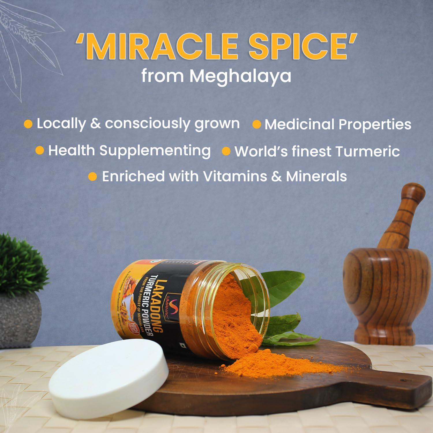 UMANAC Umanac Lakadong Turmeric Powder- 250Gm | Lakadong Haldi Powder | Fresh Turmeric From Meghalaya | High Curcumin Value | 100% Pure & Natural | Unprocessed | Rich Earthy Aroma