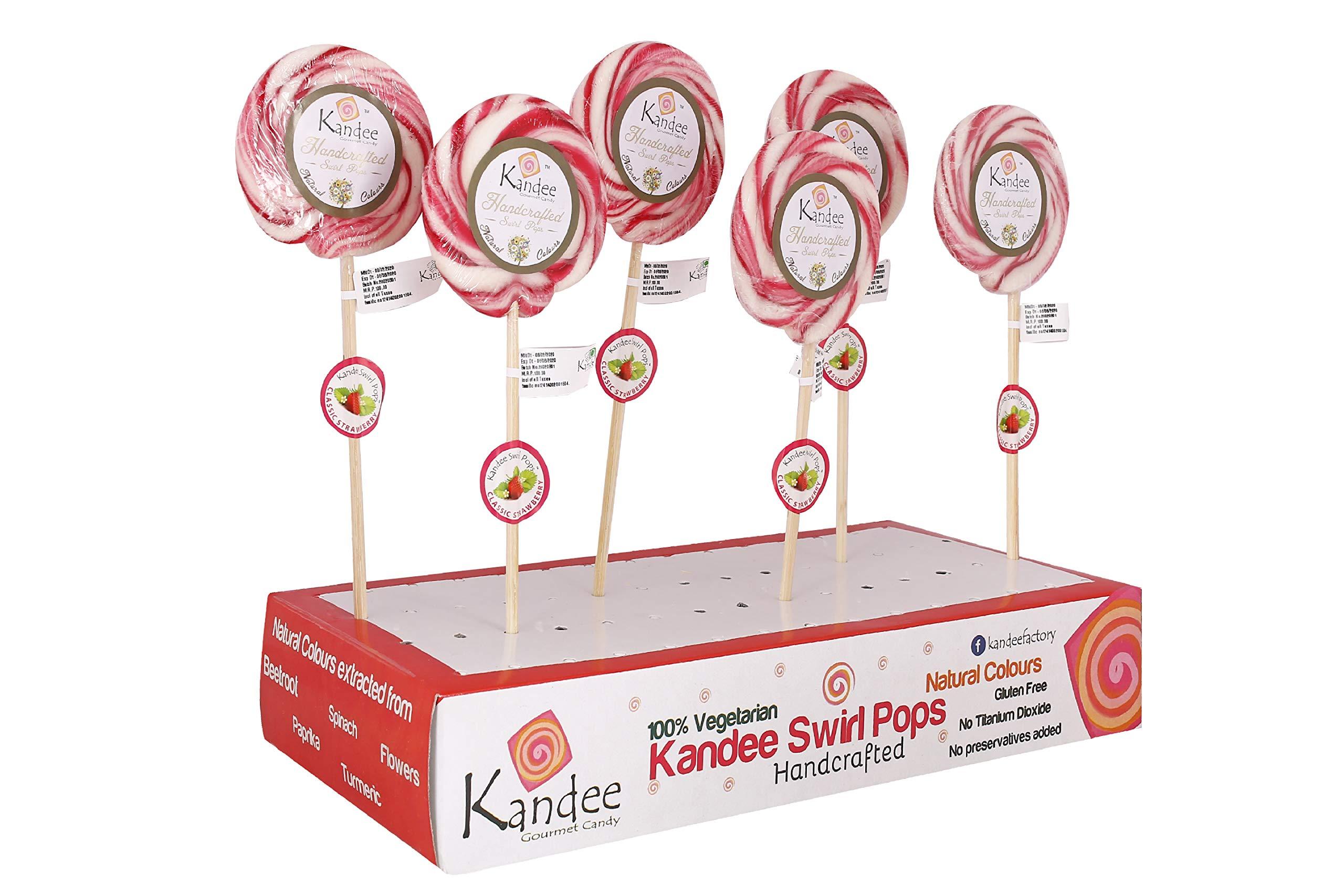 Kandee Kandee Swirl Pops Classic Strawberry Round Candy Lollipop (3Inch) - Pack of 6
