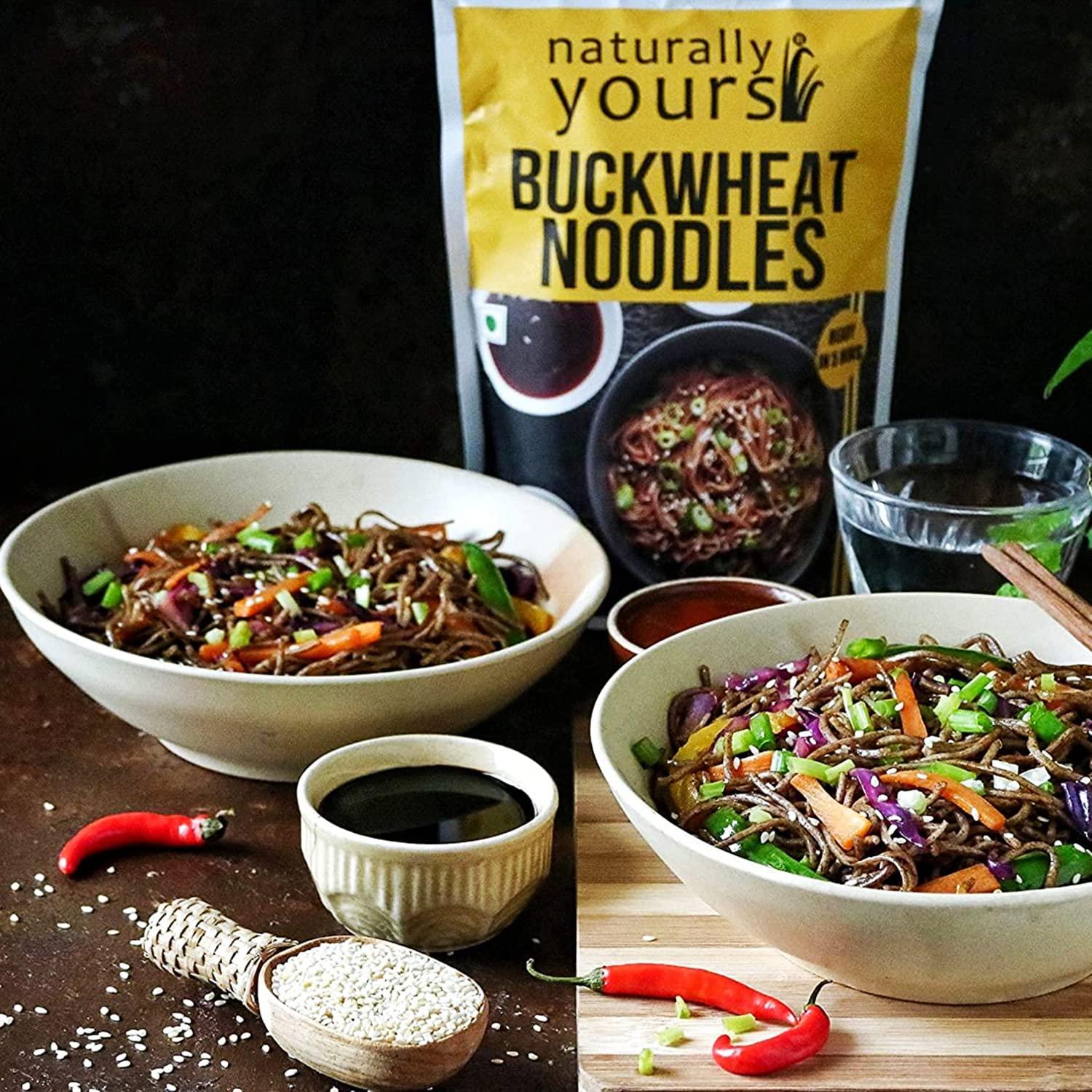 naturally yours Naturally Yours Healthy Buckwheat Soba Noodles, Made with 30% Buckwheat Flour & 70% Whole Wheat, Taste Maker Included, No Maida, Not Fried, 100% Natural, No Artificial Preservatives or MSG, 180g Each, Net Weight 360g (Pack of 2)