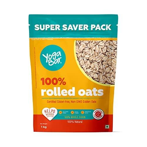 Yogabar Yogabar 100% Rolled Oats 1kg (Buy 1 Get 1 FREE) | Premium Golden, Gluten Free Oats with High Fibre (1 Kg Each)