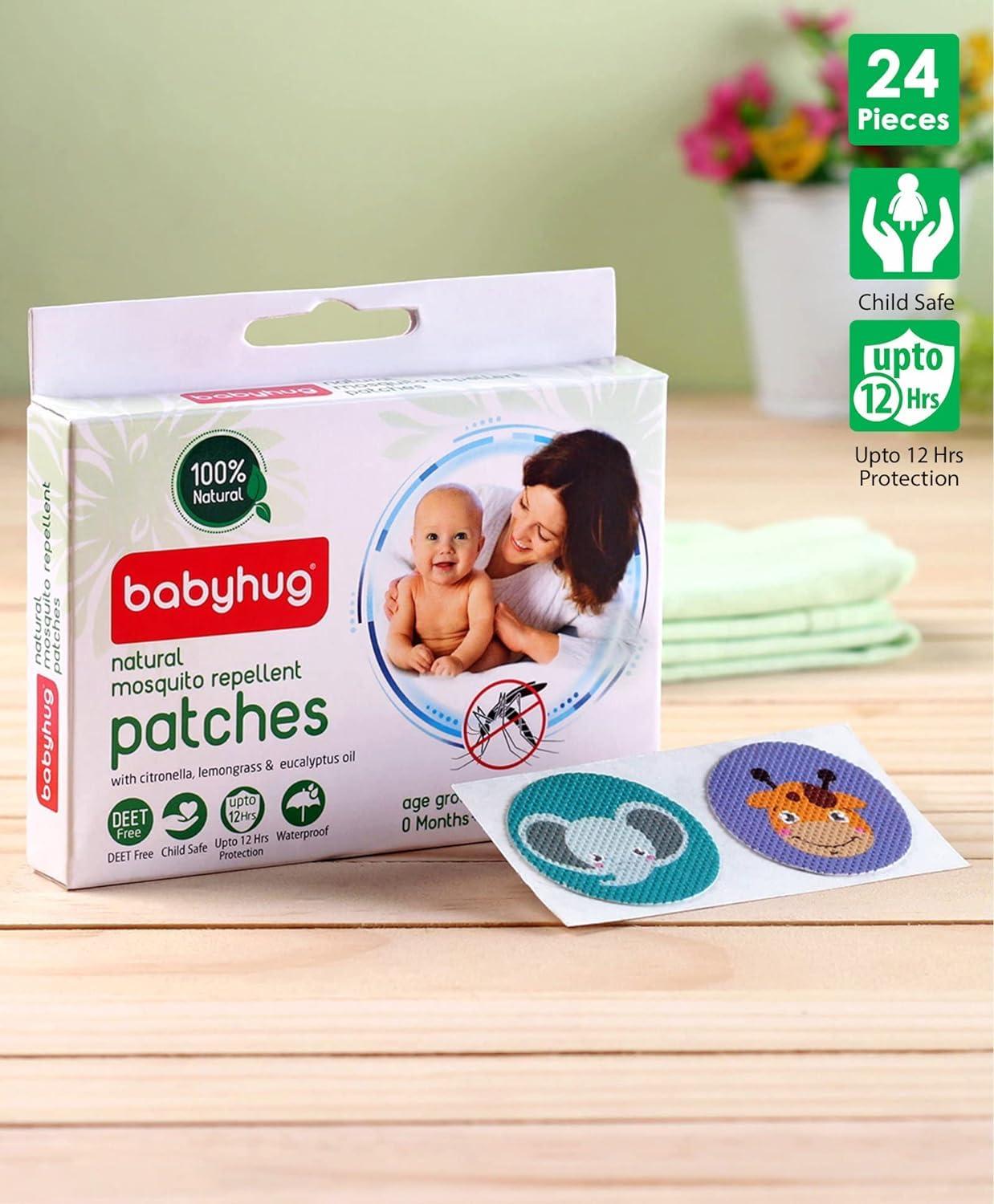 Baby Hug Babyhug Waterproof Natural Mosquito Repellent Patches 24 Pieces & Spray 100ml Combo