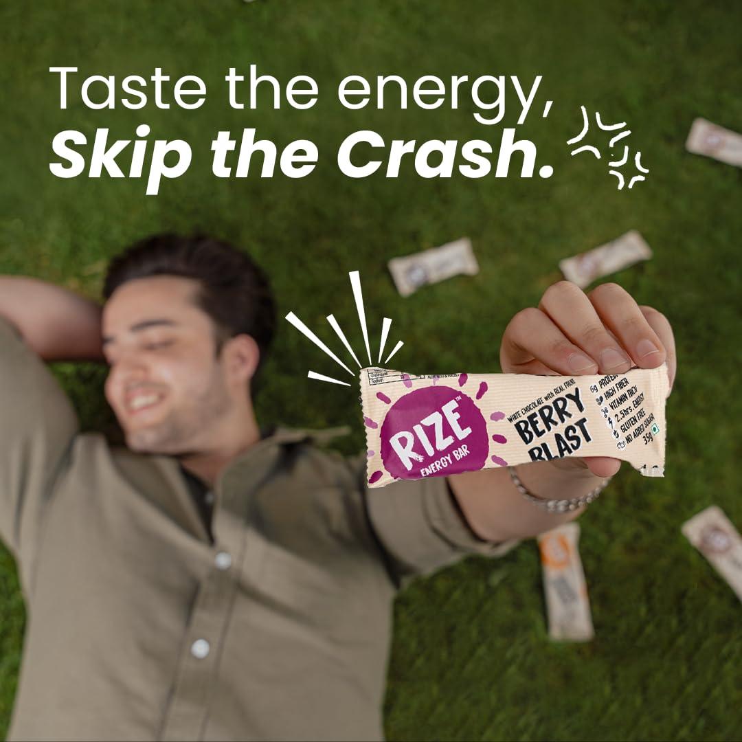 Rize RIZE Energy Bar|As Seen on Shark Tank India| 6g Protein Bar Caffeinated bars for post work out Snack, High Protein Bar with Zero added Sugar, Gluten Free Healthy Snack (Berry Blast-Pack of 6 Energy Bar)