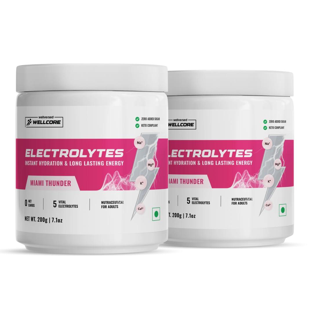 Wellcore Wellcore - Electrolytes (Miami Thunder, 2X200g) |Electrolyte Drink With 5 Vital Electrolytes: Na, Mg, Ca, K, PO4 | Sugar Free Electrolyte Powder | Fat Fuel Powered Keto Electrolyte