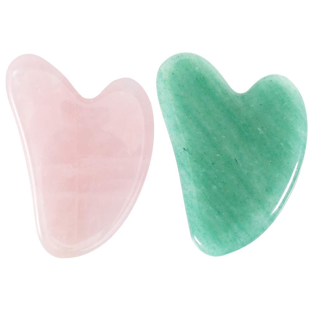 HEALLILY HEALLILY 2Pcs Guasha Massage Plate Natural Jade Stone Scraping Tool for SPA Therapy Acupuncture Trigger Point (Pink and Green)