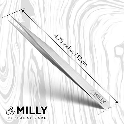 By MILLY By MILLY Professional Series - Eyelash Extension Tweezers - Straight Lash Tweezers for Classic Pickup and Isolation - Precision Pointed Tip - Titanium Coated Stainless Steel - 12 cm (4.72 inches)