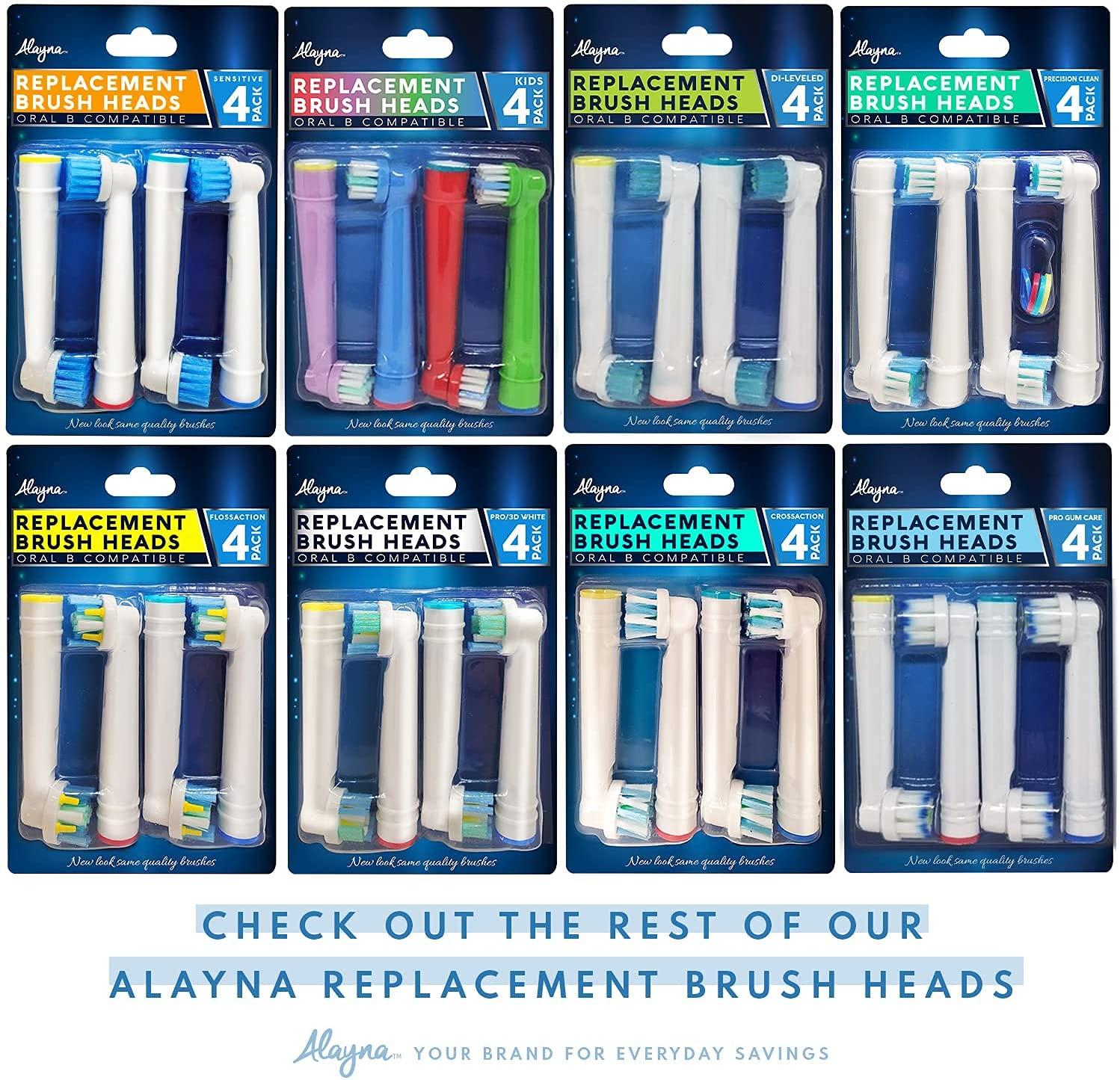 Alayna Toothbrush Replacement Heads Compatible with Oral B Braun, Pk of 8 Best Professional Brush Heads for Oralb Kids, Soft, Sensitive, Triumph, Pro 1000
