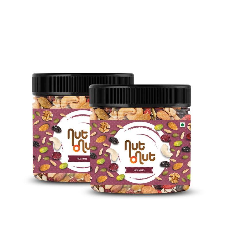Nut O Nut Nut O Nut Healthy Mix Dry Fruits (Almond, Cashew, Walnut , Green And Black Raisin, Cranberry, Sunflower Seeds , Pumpkin Seeds) Nuts and Dry Fruits (Jar pack) 700g Power of 9 Dry Fruits Protein Rich Snack